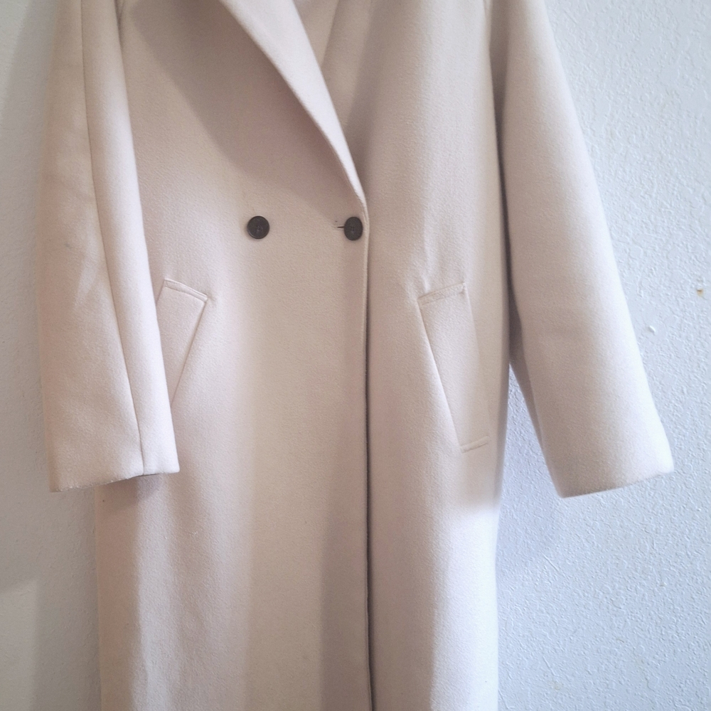 Women's Double-Breasted Cream Wool Coat